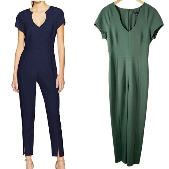 BLACK HALO Gypsy Rose Rainforest Green Jumpsuit Size 4 Tapered Leg Short Sleeve - Picture 1 of 12
